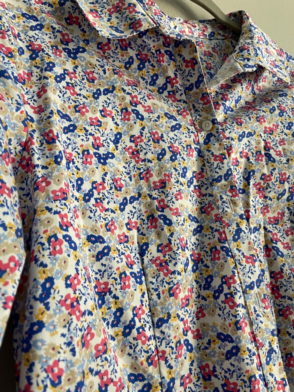 Charter Club White Floral Button-Up with Pink, Blue & Yellow Blooms